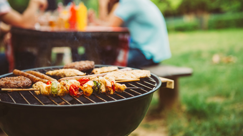 meat and vegetables on grill