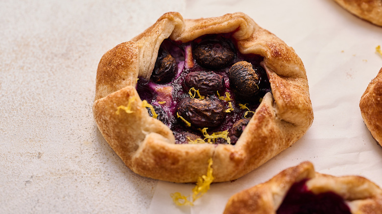 blueberry galette on table