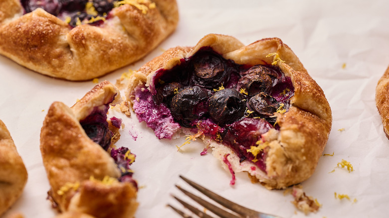 Blueberry galette cut in half