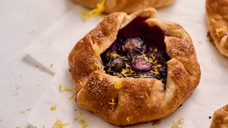 blueberry galette on table