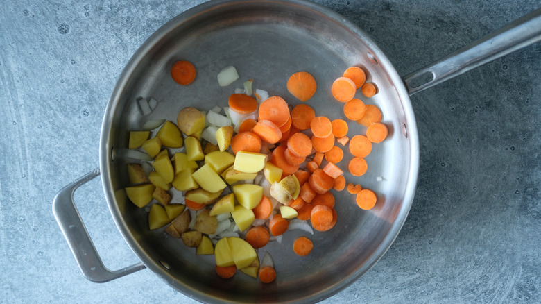 chopped vegetables in skillet