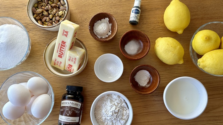 Ingredients for lemon pistachio meringue trifles