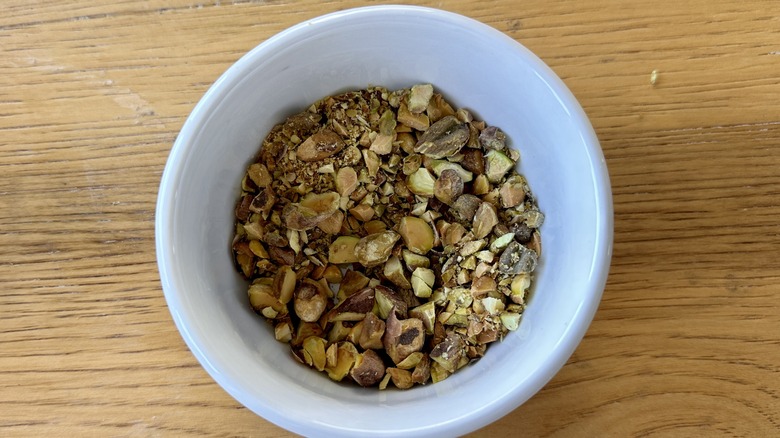 Chopped pistachios in bowl