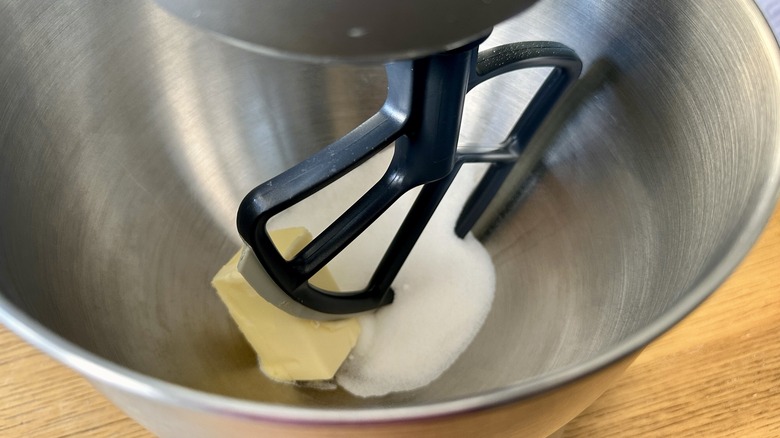 Butter and sugar in mixer