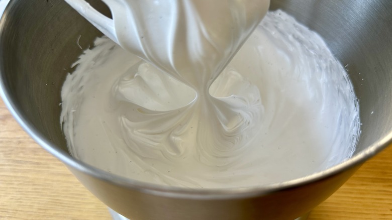 Meringue whipped to stiff peaks