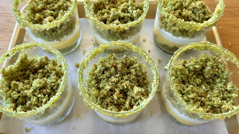 Pistachio cake in trifle glasses