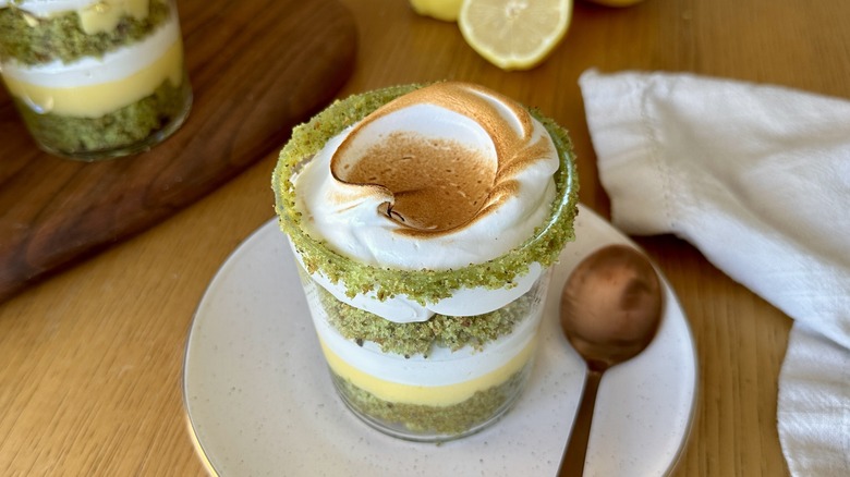 Mini Lemon Pistachio Meringue Trifle on plate