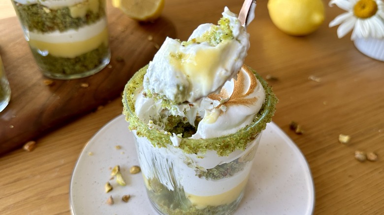 Spoonful of Mini Lemon Pistachio Meringue Trifle