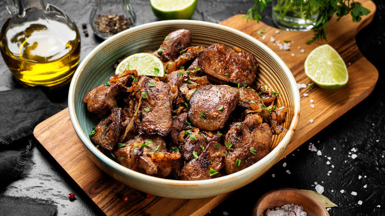 Fried chicken livers in bowl