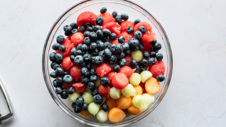 melon balls and blueberries