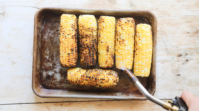 Sheet pan with charred corn