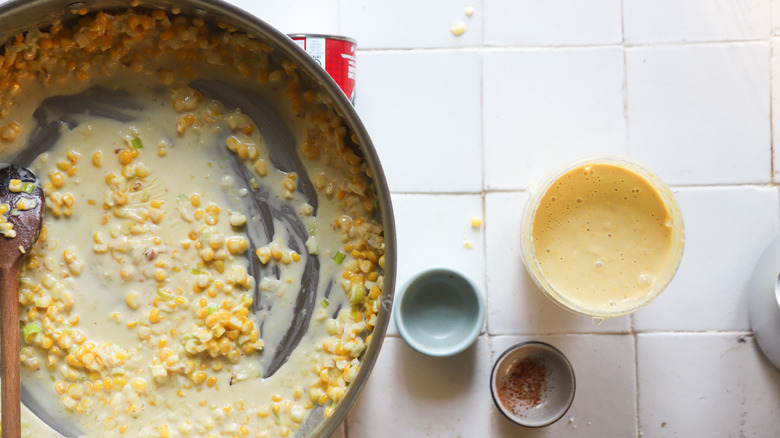 Blending corn puree with miso