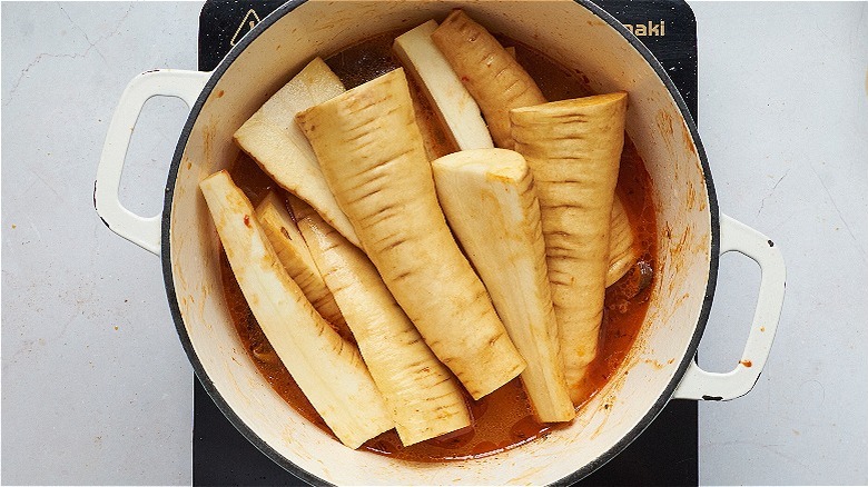 parsnips piled in a pot