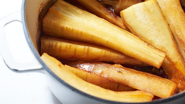 parsnips cooking in pot