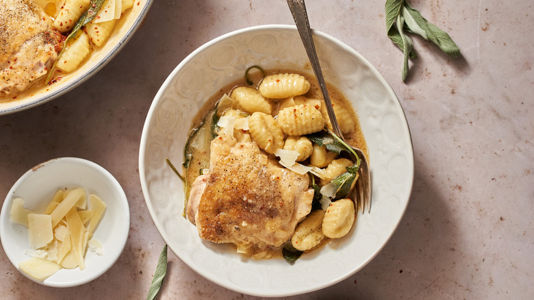 chicken and gnocchi in bowl