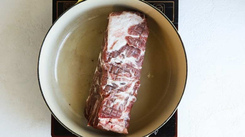 searing pork butt in pot 