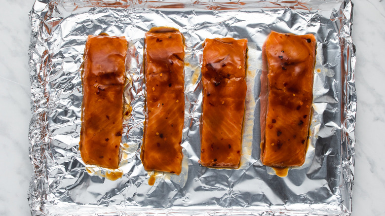 salmon on baking sheet 