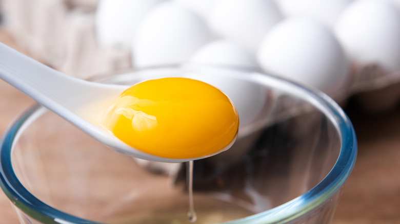 egg yolk on spoon
