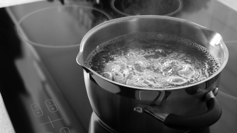 pot with boiling water on stove