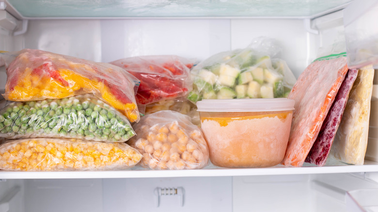 Frozen food packaged in freezer