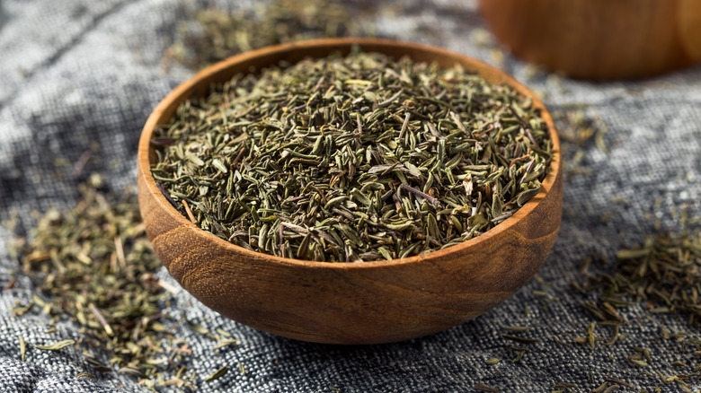 organic thyme spice in a bowl