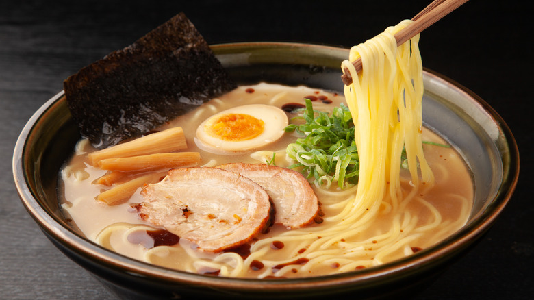 ramen noodles in pork bone broth