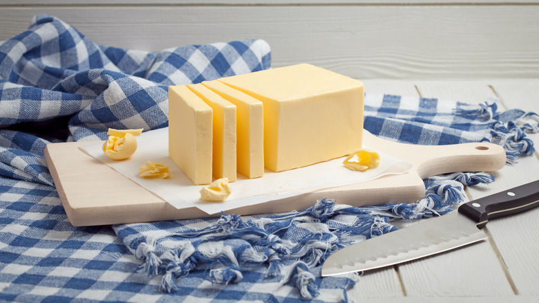 chopped butter on a cutting board