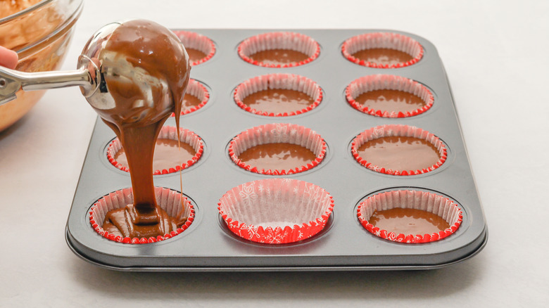 Filling cupcake liners with batter