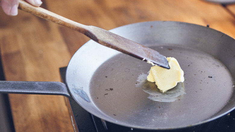 Butter melting in pan