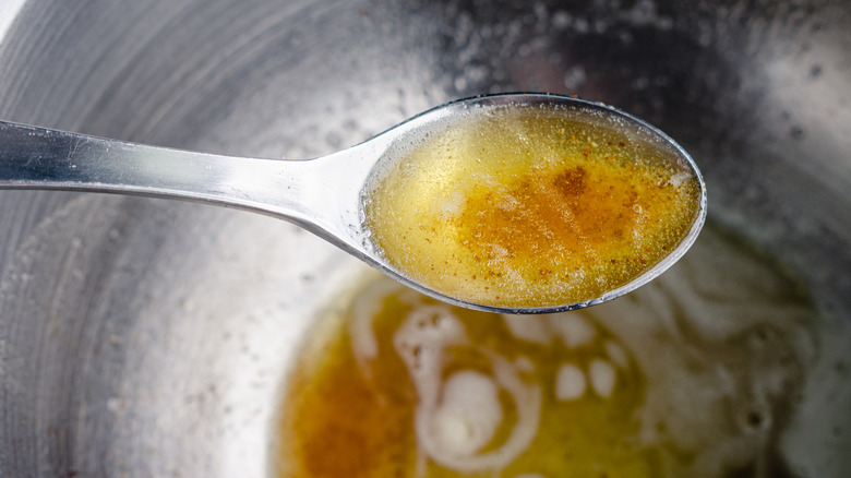 Browned butter in spoon