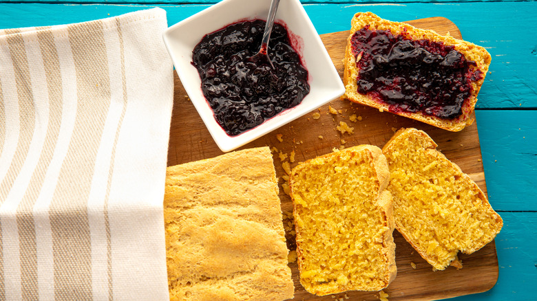 Cornbread with blueberry compote