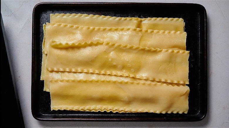 lasagna noodles on a sheet tray