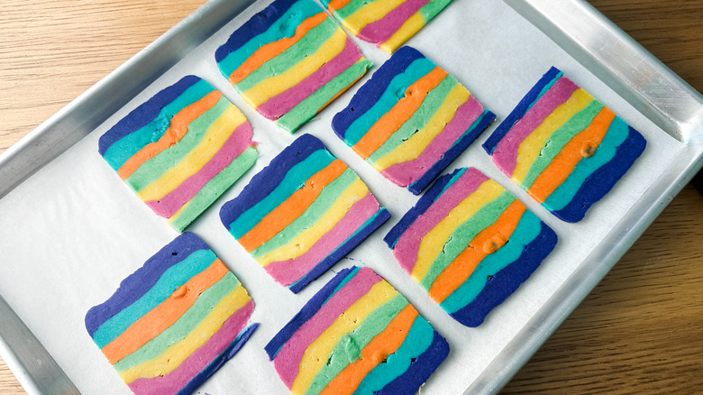 colorful striped dough rectangles