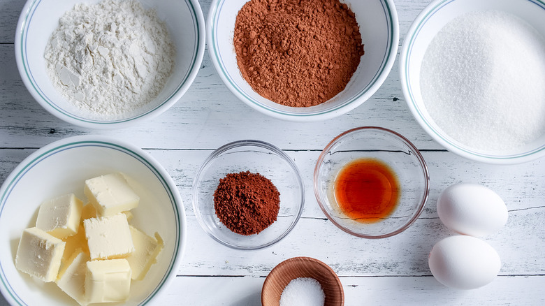 mocha brownies ingredients on counter 