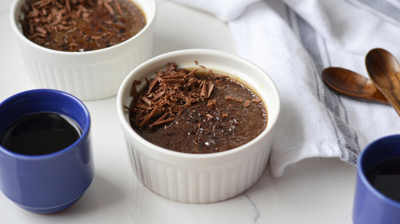 chocolate crème brûlées in ramekins