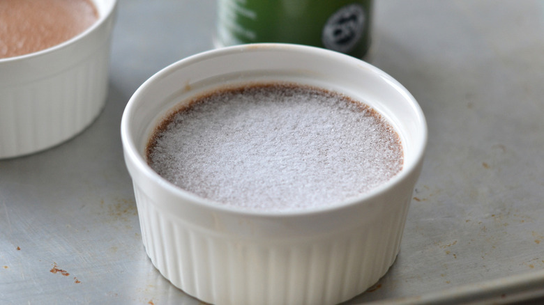 chocolate creme brulee with sugar before torching