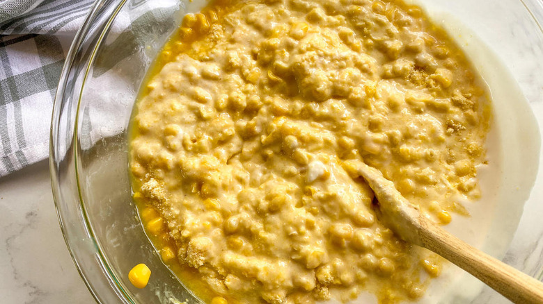 corn casserole batter in bowl