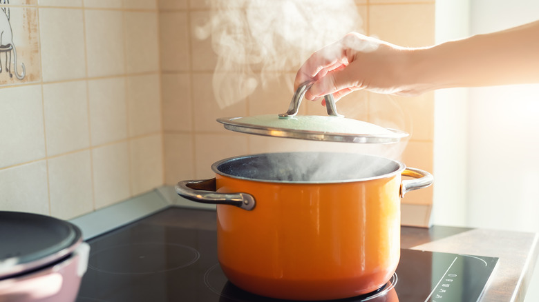 a pot of boiling water