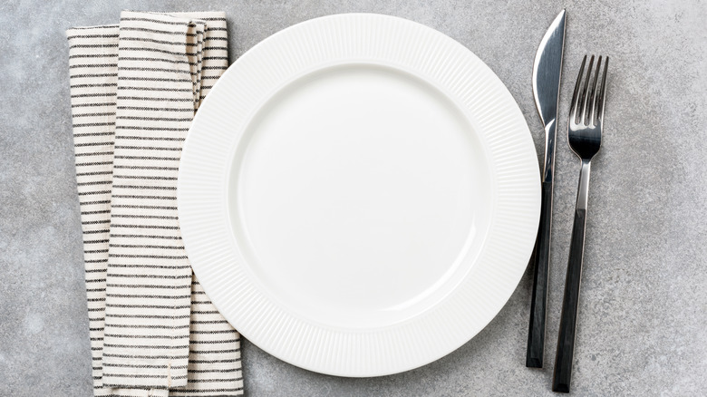 Plate, napkin, and silverware