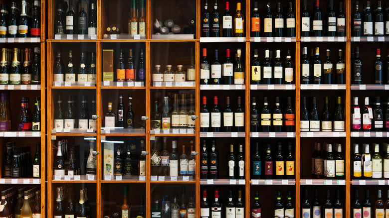 bottles of wine on shelves