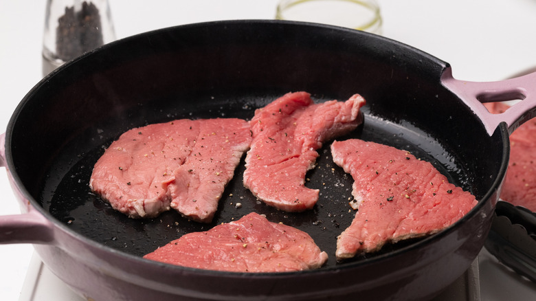 Pan frying veal