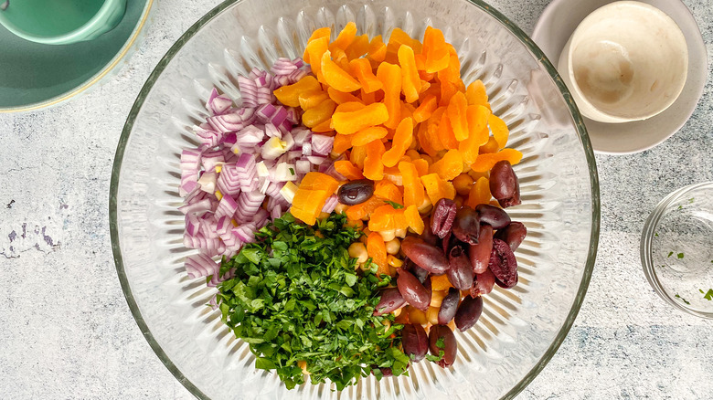 moroccan salad ingredients in bowl 