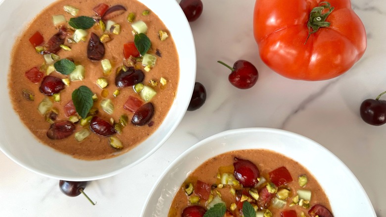 two bowls of gazpacho