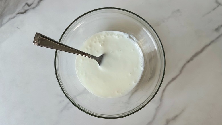 thinned yogurt in bowl