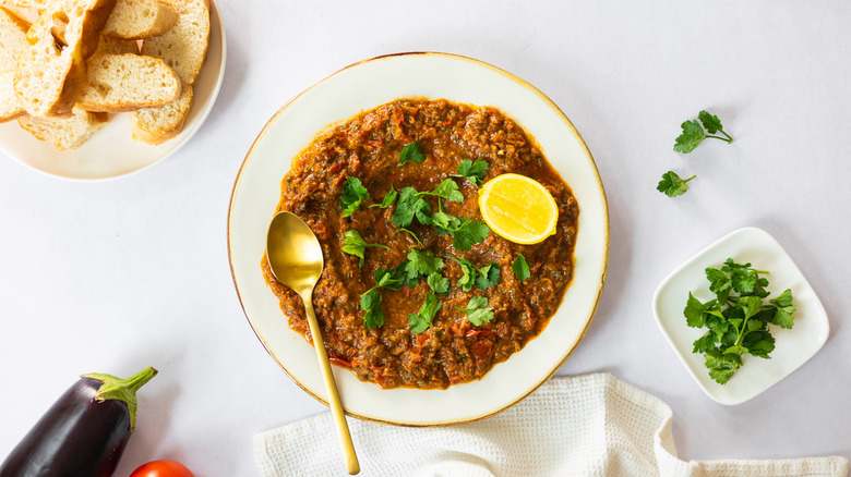 eggplant tomato dip with lemon