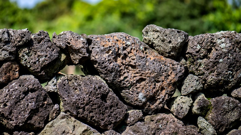 Volcanic rocks stacked on each other