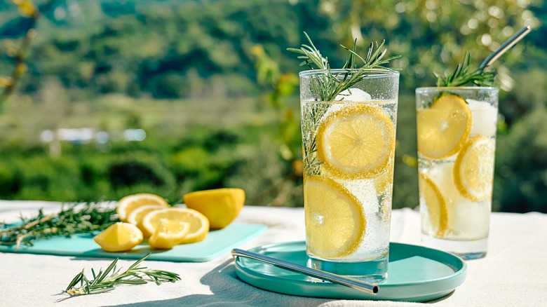 Lemons in water glasses