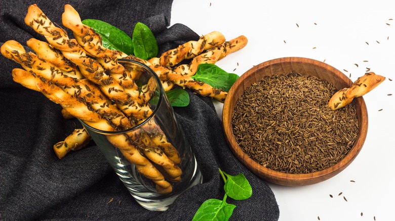 Cumin bread sticks and seeds