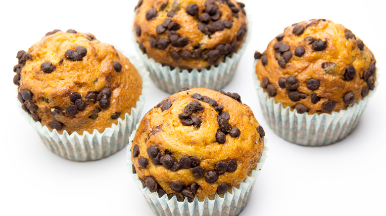 Four chocolate chip muffins