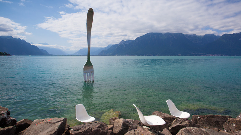 Giant fork in water